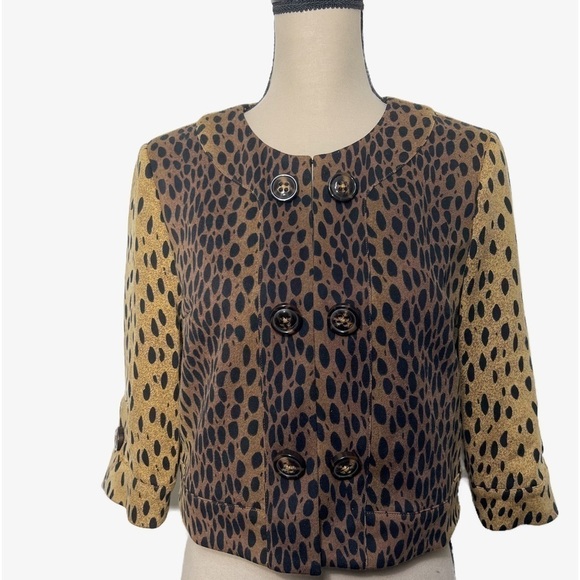 Sharon Young Open Front Leopard Print Cropped Jacket Womens size 6 - Picture 1 of 8